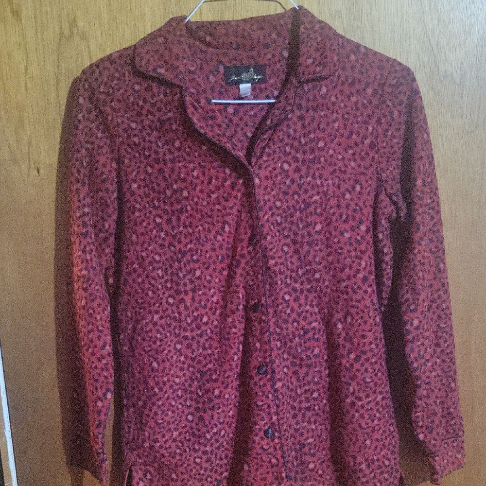 Joan Boyce Red Button Down Leopard Print Shirt